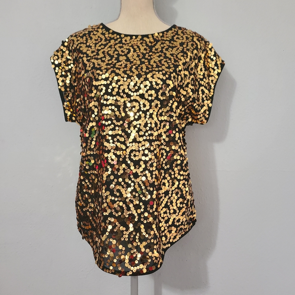 WD.NY Gold Sequin Cap Sleeve Top NWT Size Small
